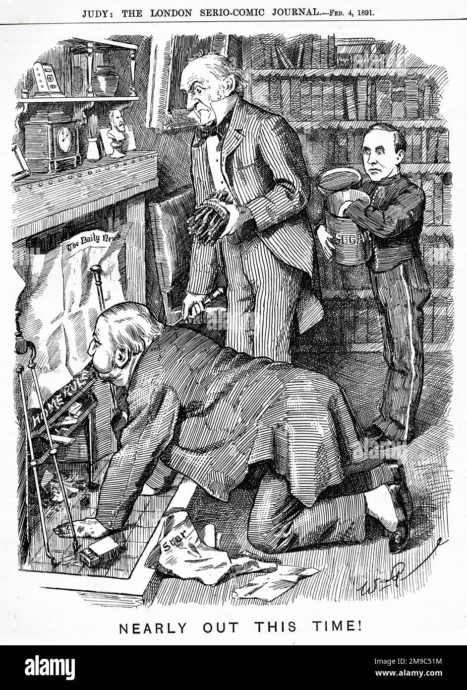 Political cartoon, Nearly Out This Time!  Gladstone and Harcourt, Irish Home Rule Stock Photo
