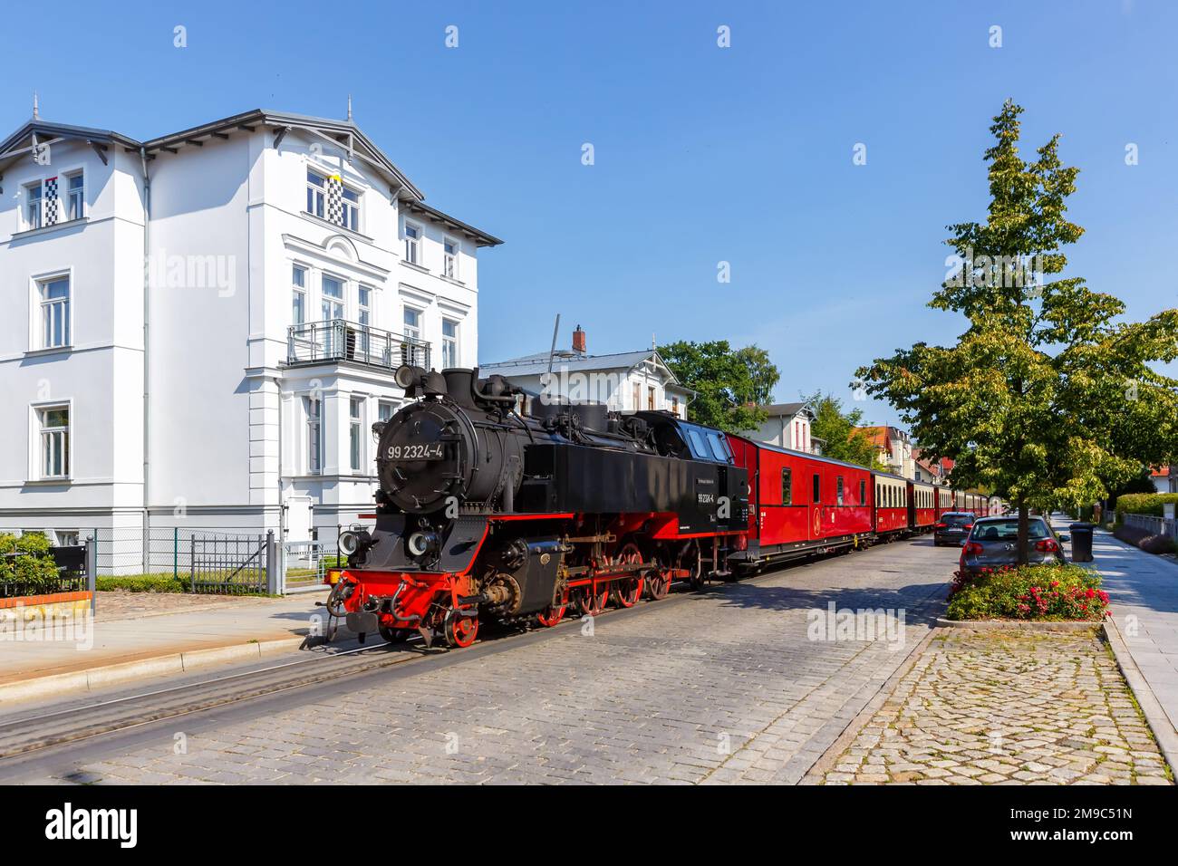 Baederbahn Molli steam train locomotive railway rail in Bad Doberan, Germany Stock Photo