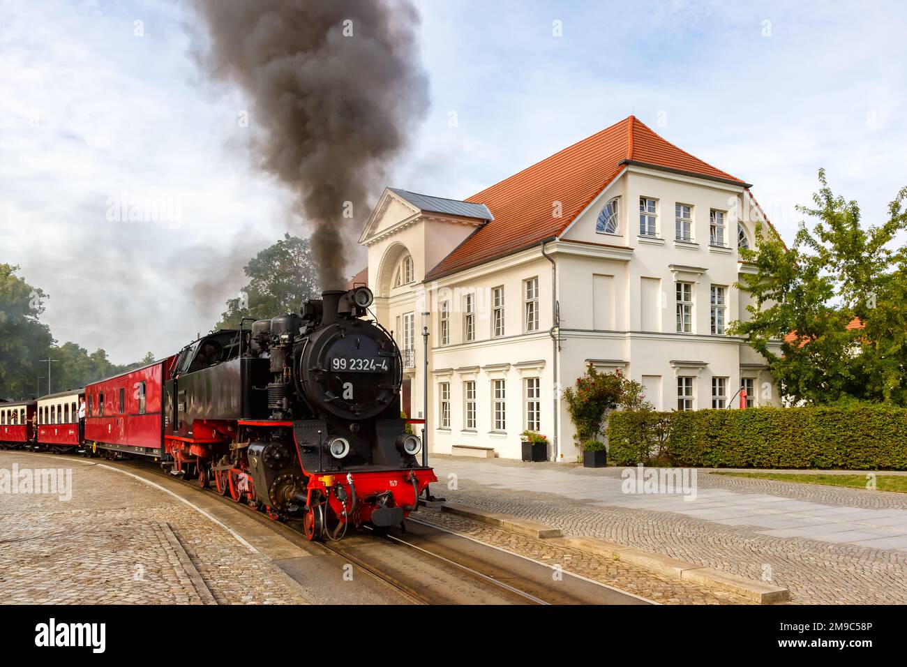 Baederbahn Molli steam train locomotive railway rail in Bad Doberan, Germany Stock Photo
