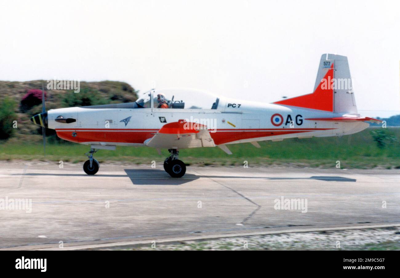 Armee de l'Air - Pilatus PC-7 Turbo-Trainer 577 / AG (msn 577), of Escadron d' Experimentation et de Transport 06/330. (Armee de l'Air - French Air Force) Stock Photo