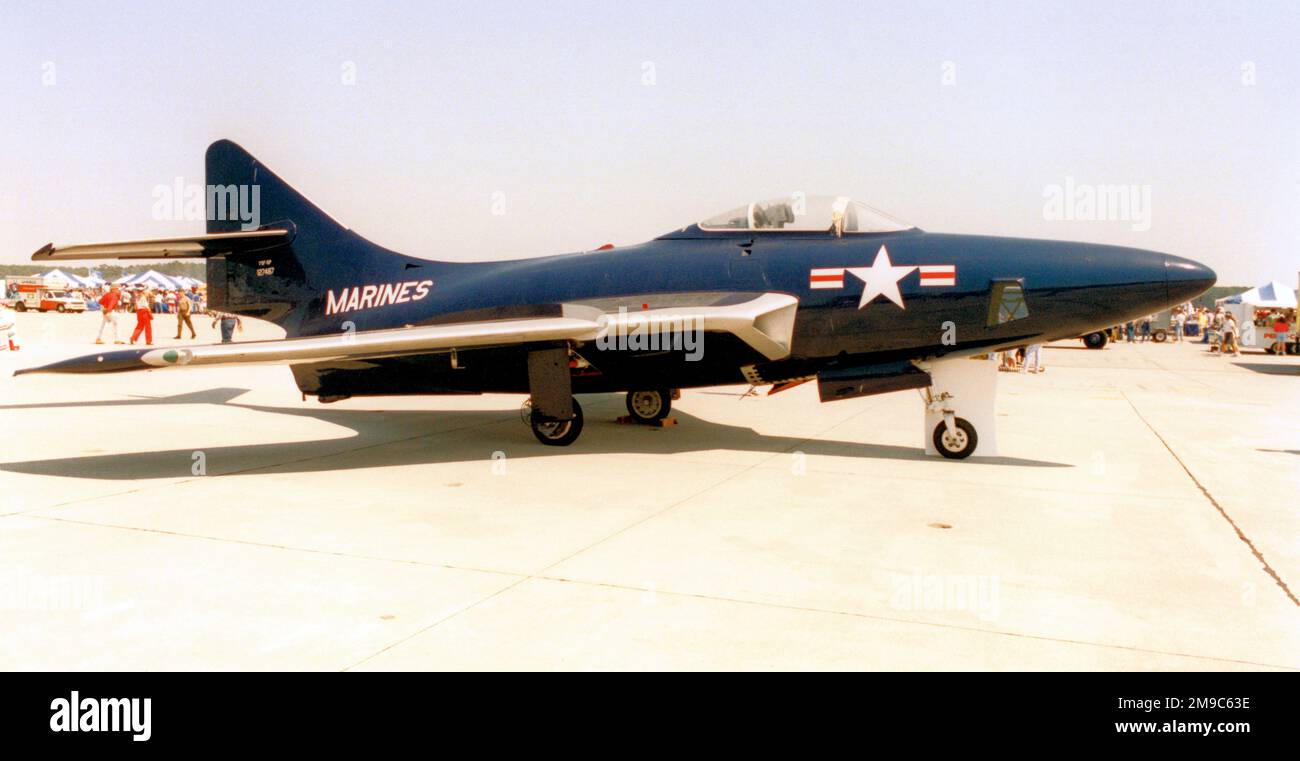 Grumman F9F-6P Cougar 127487, at the MCAS Cherry Point NC Airshow on 8 April 1995. Stock Photo