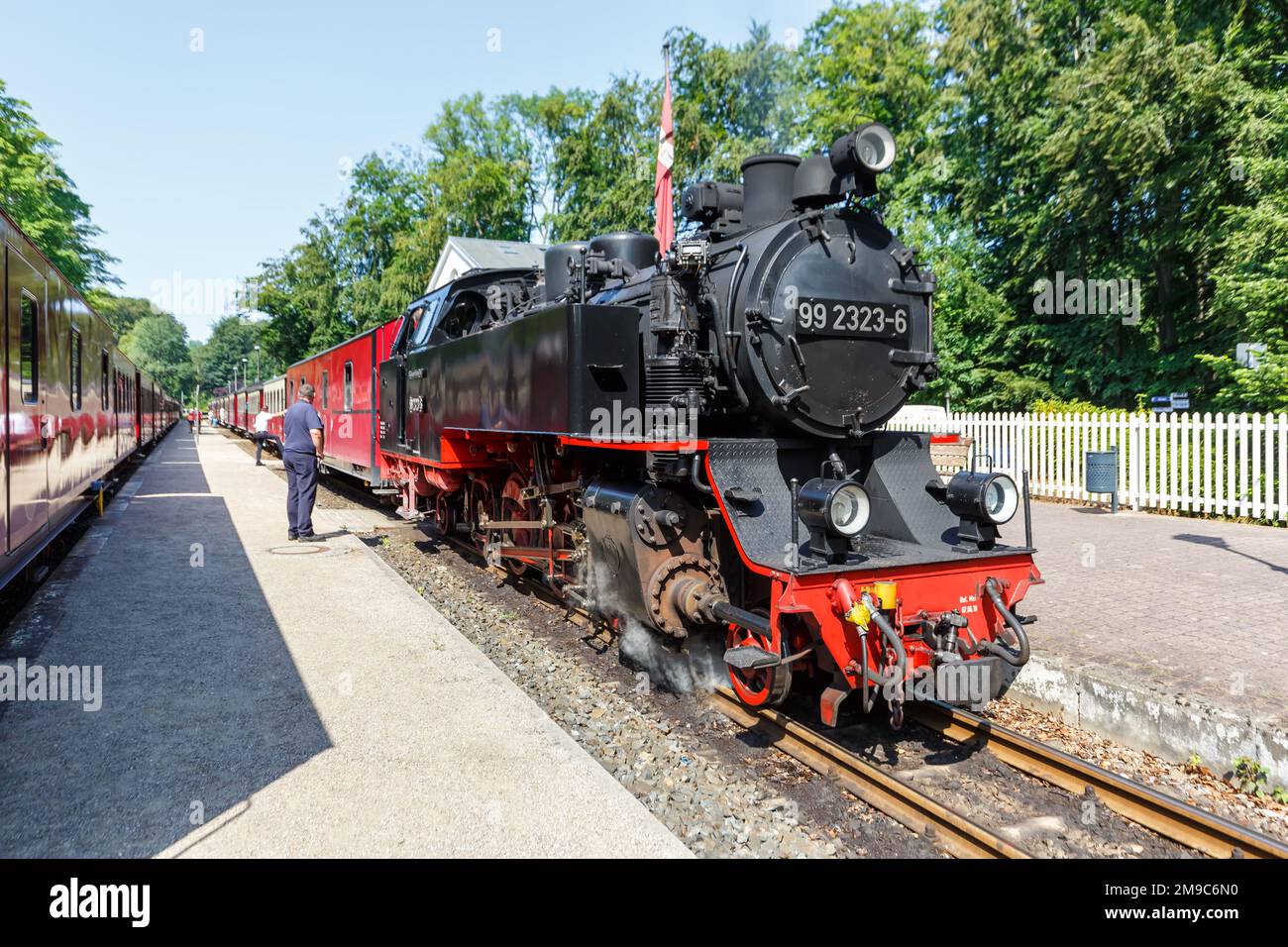Baederbahn Molli steam train locomotive railway rail in Heiligendamm, Germany Stock Photo