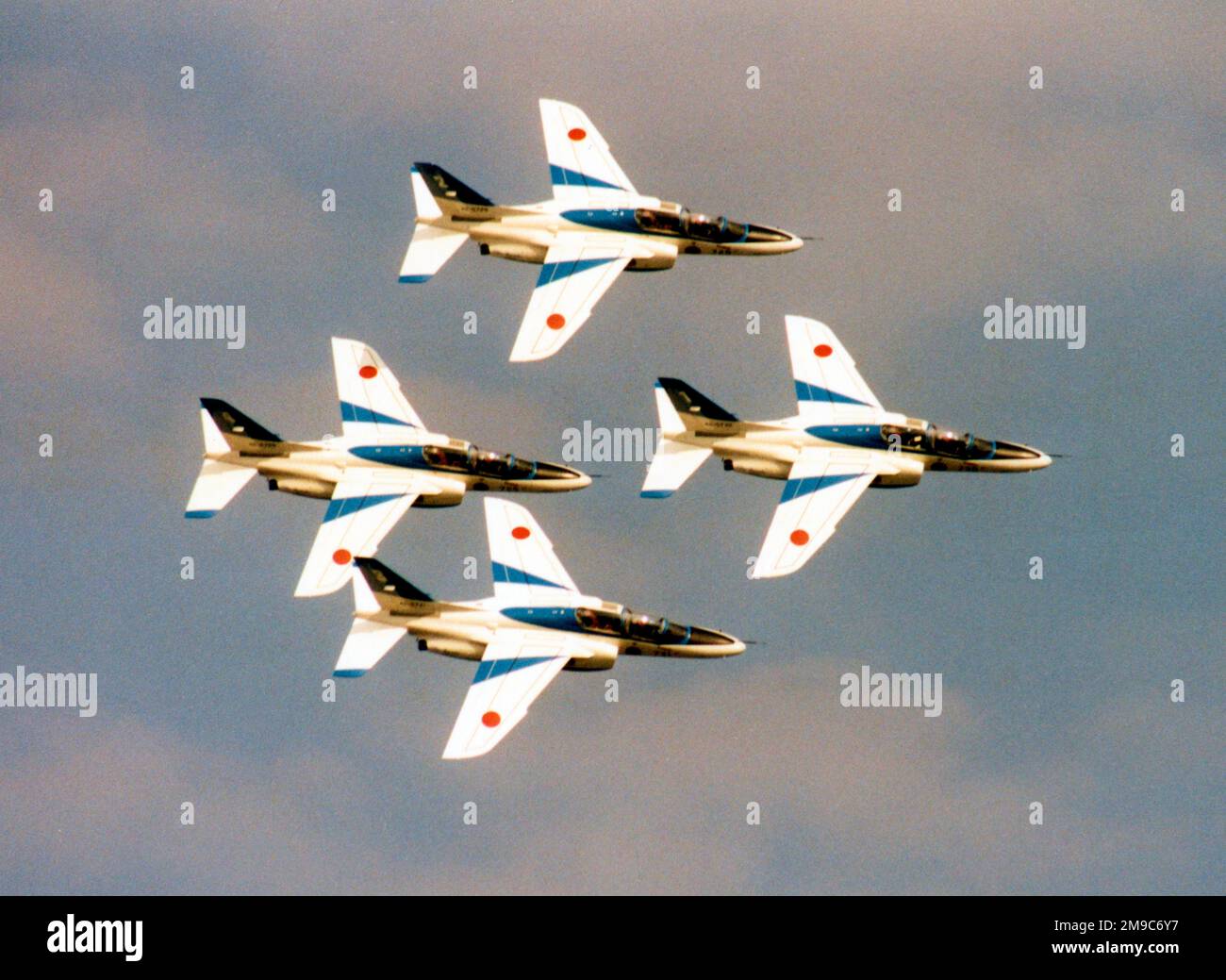 Japan Air Self Defence Force - Blue Impulse aerobatic display team Kawasaki T-4s. Stock Photo