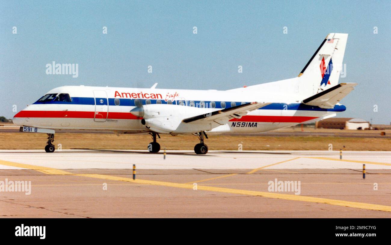 SAAB 340B N591MA (msn 340B-192), operated by Metroflight Airlines for American Eagle Stock Photo
