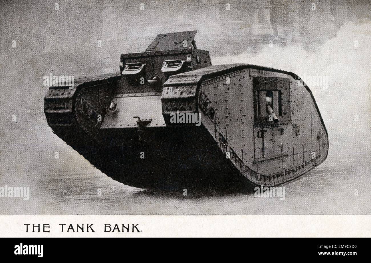 WW1 - The tank 'Egbert' which visited Wimbledon on March 14, 1918 to encourage people of visit 'The Tank Bank' and invest in National War Bonds during a 'Feed the Guns' campaign week. Stock Photo