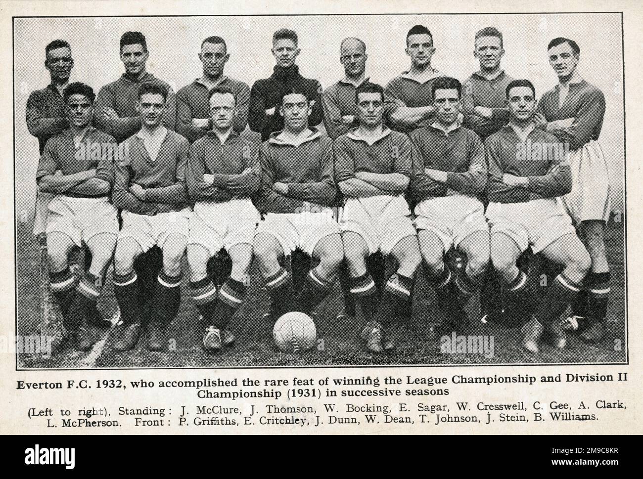 Everton FC team, 1932, winners of the League Championship and Division Two Championship (1931) in successive seasons. Stock Photo