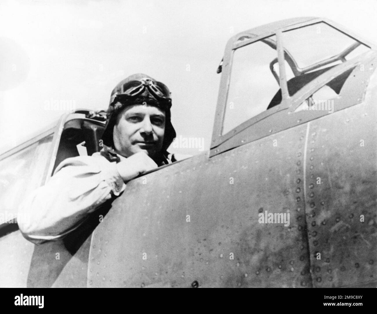 General Ernst Udet sat in the cockpit of Heinkel He 100 V2, after breaking the World 100km closed-circuit speed record at 634 Km/h, on 5 June 1938. Stock Photo