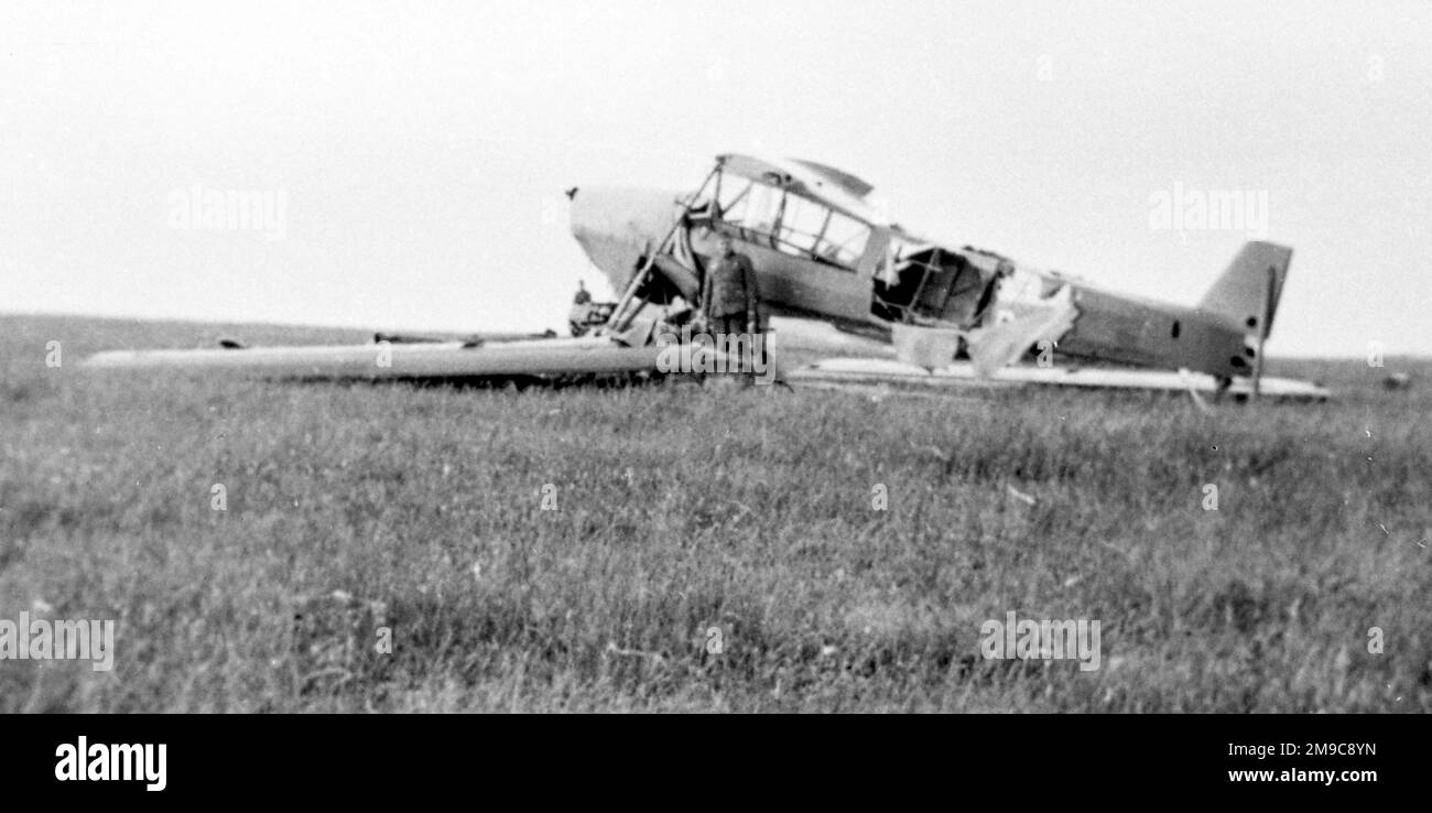 A battle-damaged Fieseler Fi 156 Storch of the Luftwaffe, repatriated by advancing German forces. Stock Photo