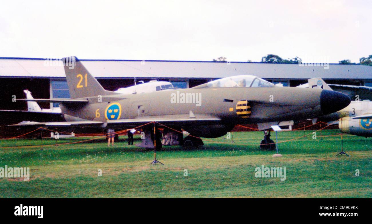 SAAB J 32E Lansen 21 (msn 32541), on display at the Flygvapenmuseum, Malmen. Stock Photo