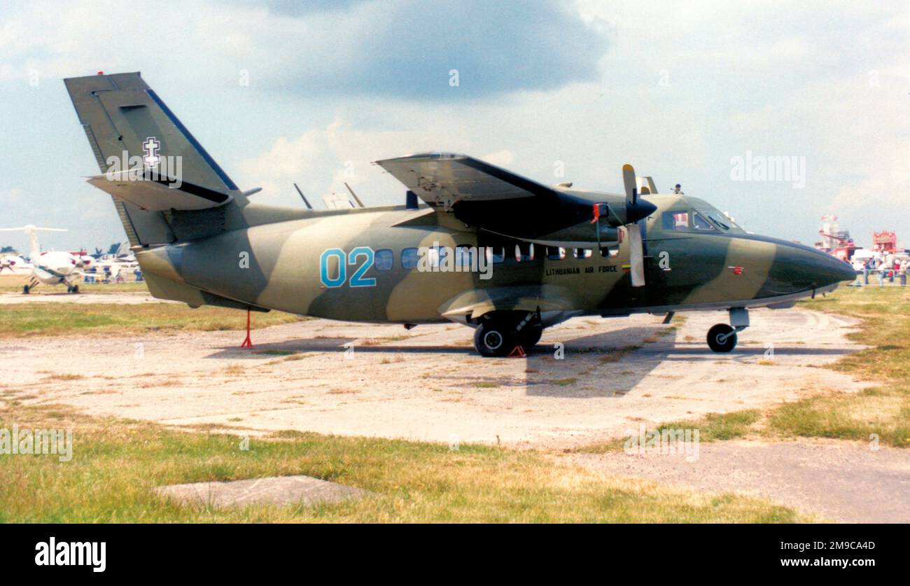 Lithuanian Air Force - Let L-410 Turbolet 02 Blue (msn 07-39 ), at RAF Fairford on 20 July 2002. Stock Photo