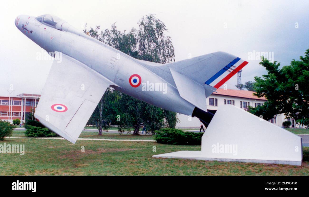 Dassault MD.454 Mystere IV, mounted on a pylon. Stock Photo