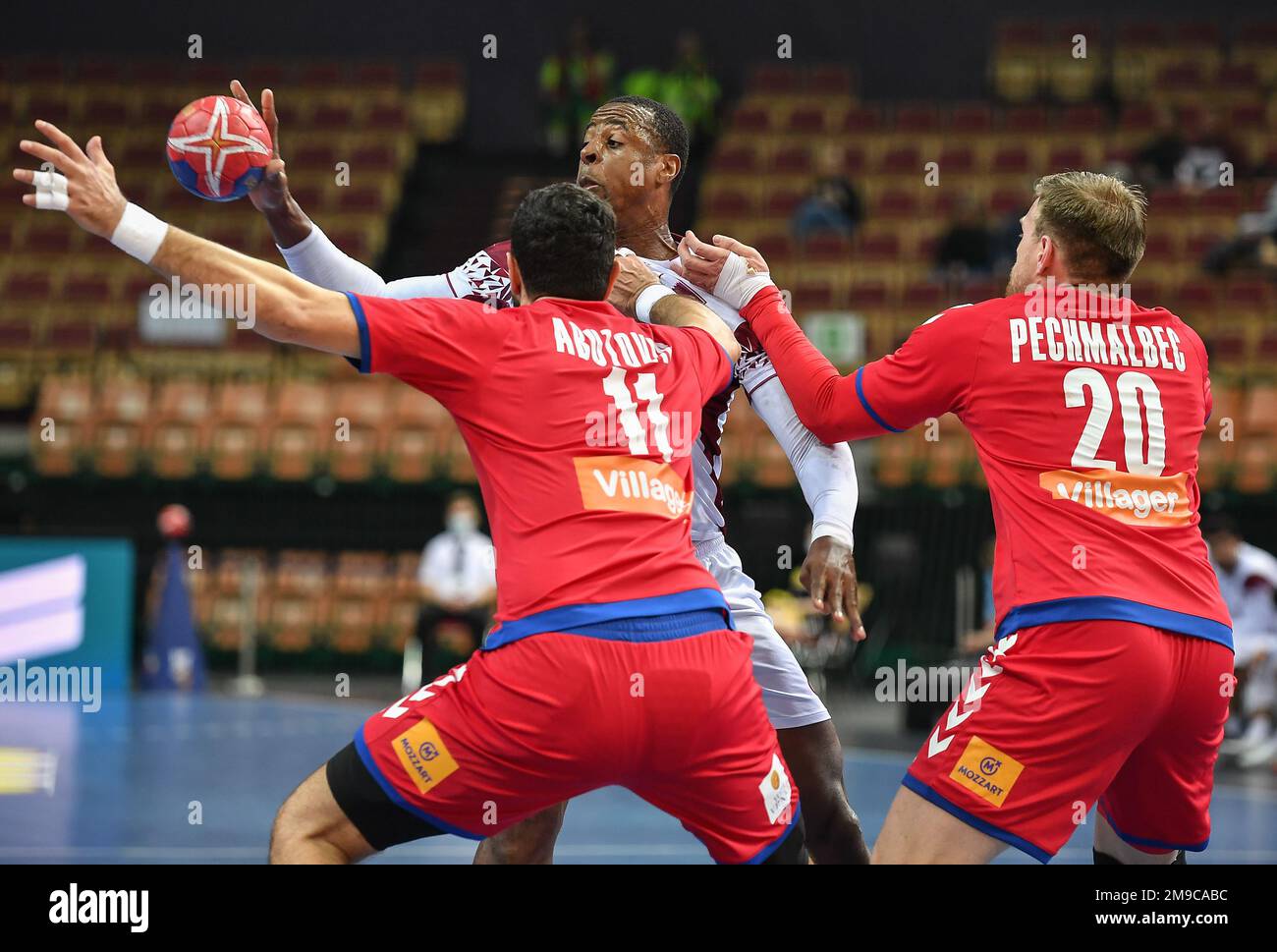 January 17, 2023: 2023.01.17 Katowice.Pilka reczna Mistrzostwa Swiata w Pilce  Recznej Mezczyzn 2023.Katar - Serbia.N/z Rafael Capote.Foto Lukasz Sobala /  PressFocus..2023.01.17 Katowice.Handball 28th IHF Mens World Handball  Championship 2023.Qatar ...