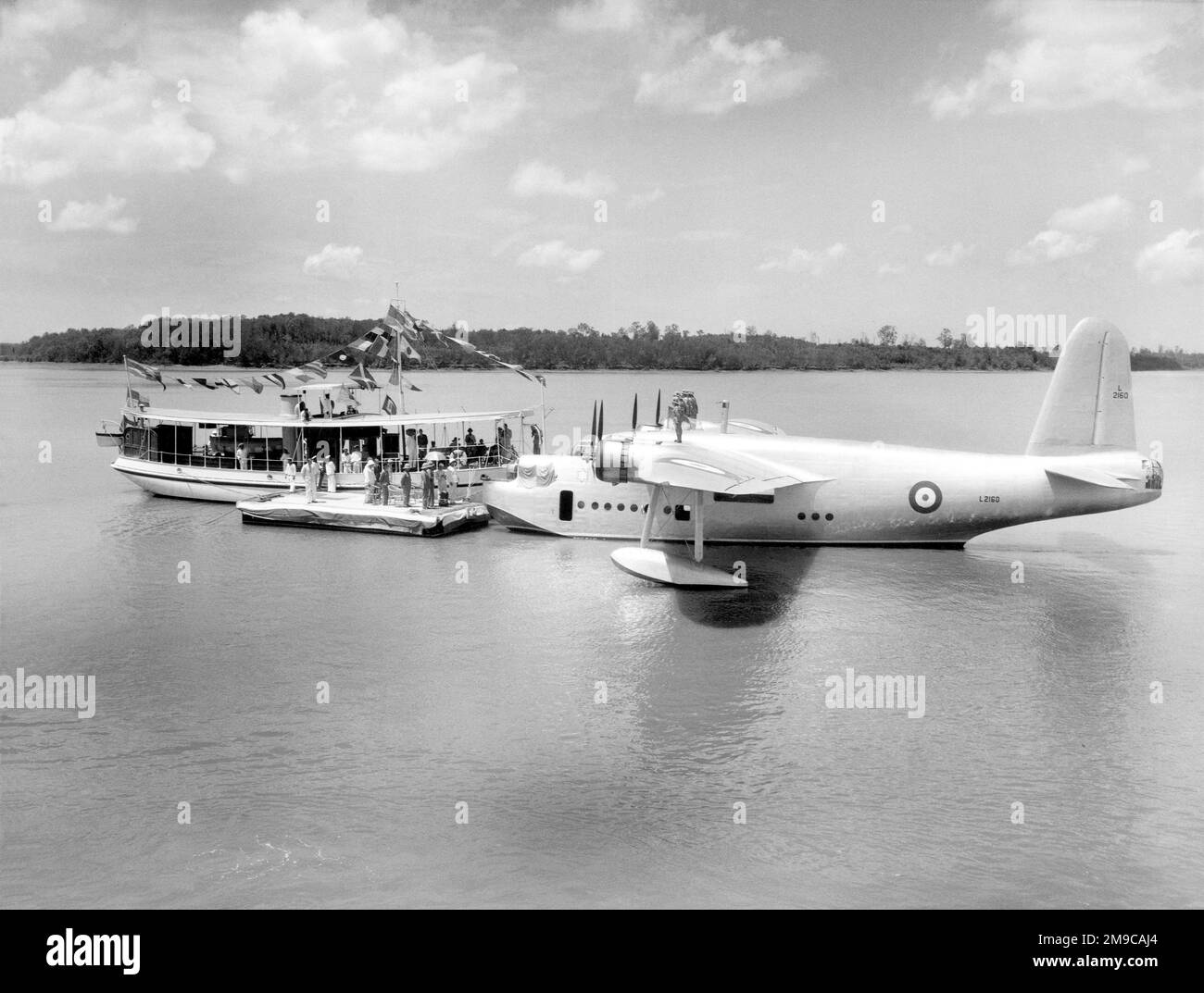 Royal Air Force - Short Sunderland Mk.I L2160 'Selangor' (msn S.0862), at the naming ceremony by the Sultan of Selangor, held at Port Swettenham in October 1938. Stock Photo