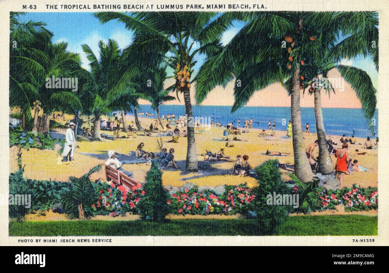 The Tropical Bathing Beach at Lummus Park, Miami Beach, Florida, USA. Stock Photo
