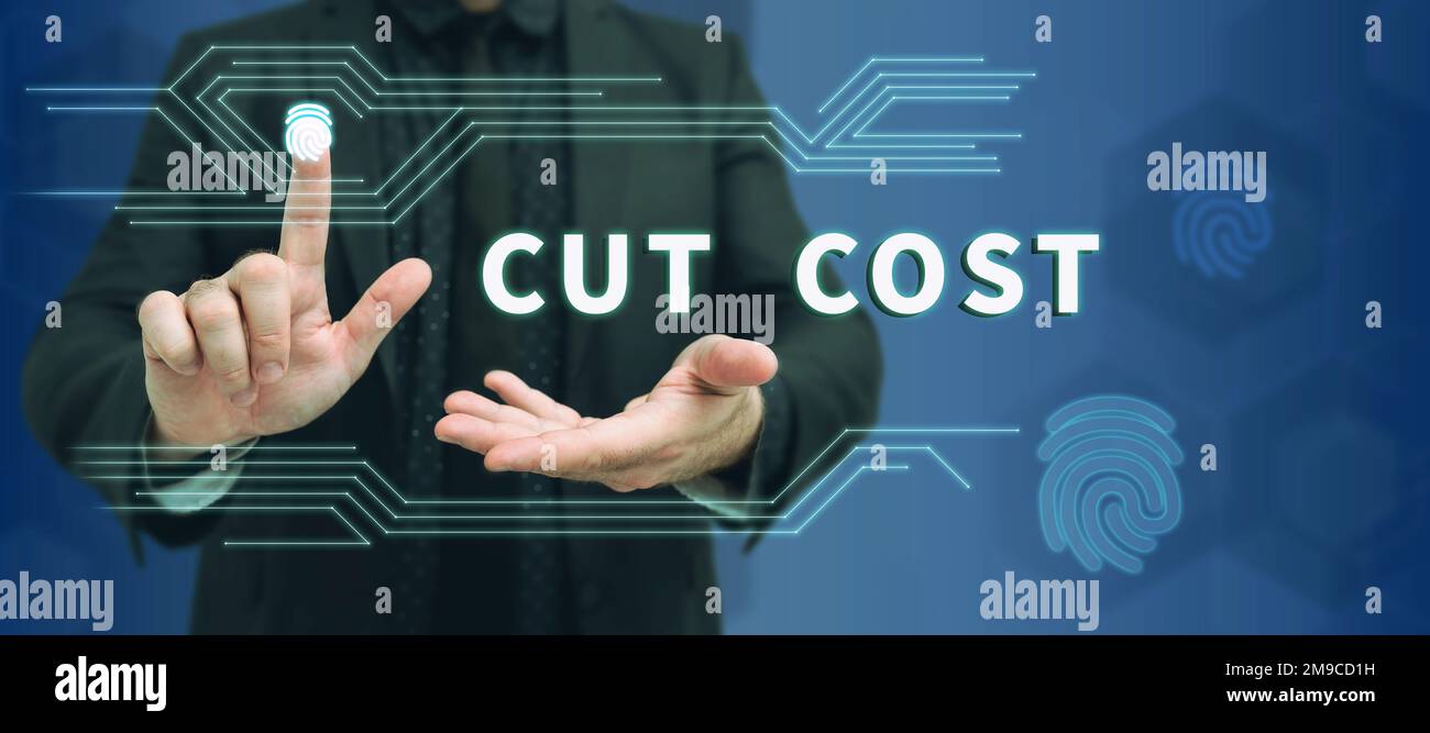 Hand writing sign Cut Cost. Word Written on Measures implemented to