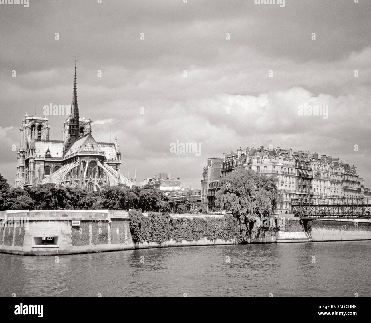 1970s VIEW FROM THE EAST NOTRE DAME CATHEDRAL ON ILE DE LA CITE AND THE