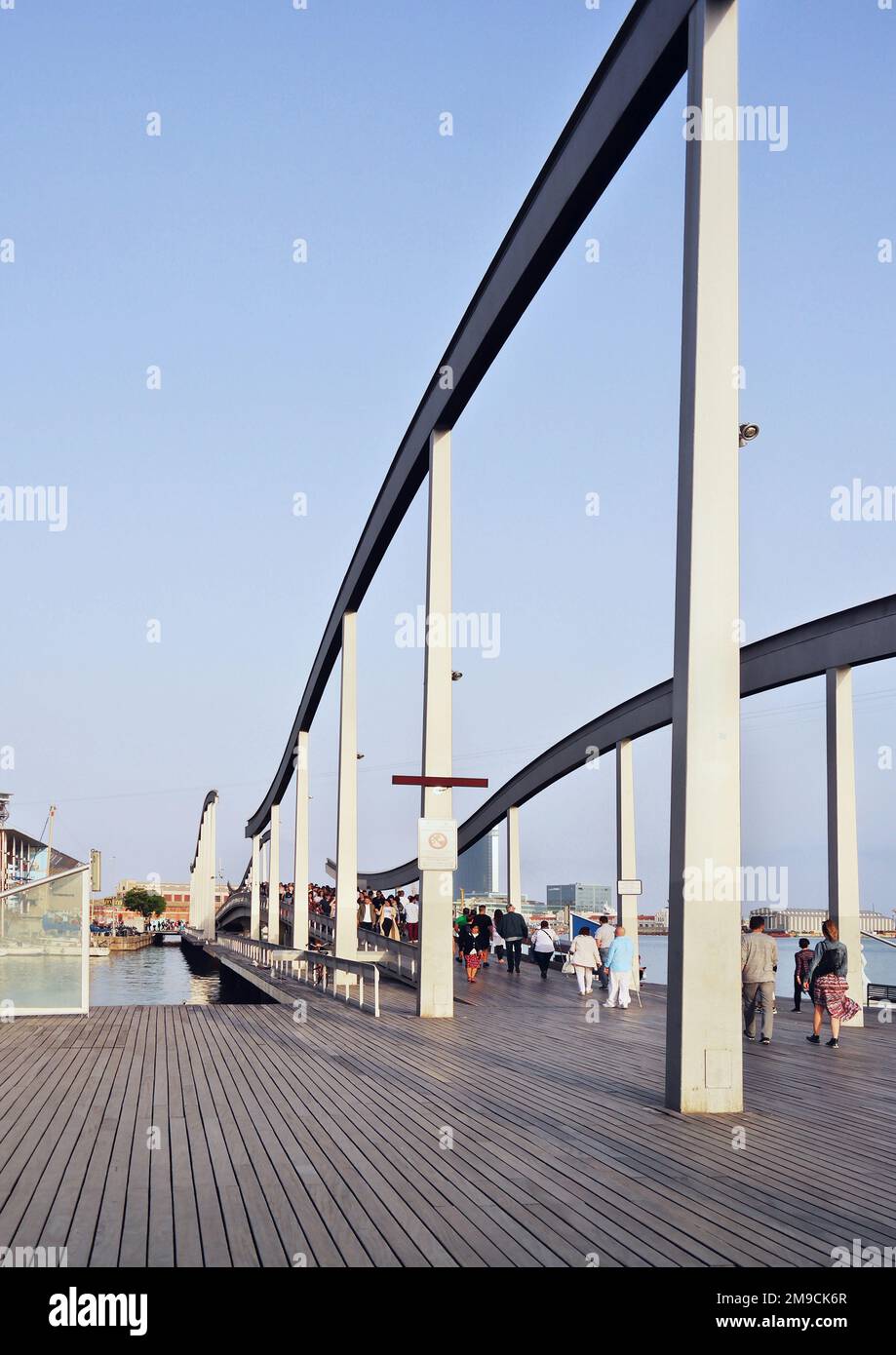 Barcelona, Spain - May 2018: Rambla de Mar in Port Vell in Barcelona Architectural landmark of the city Stock Photo