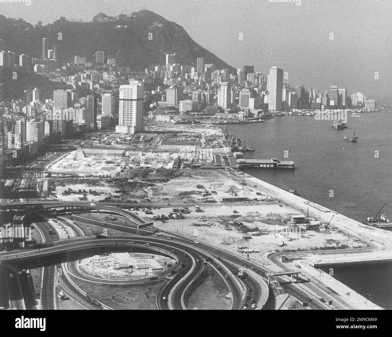 Reclaimed land at Wanchai looking towards Central District and the Peak