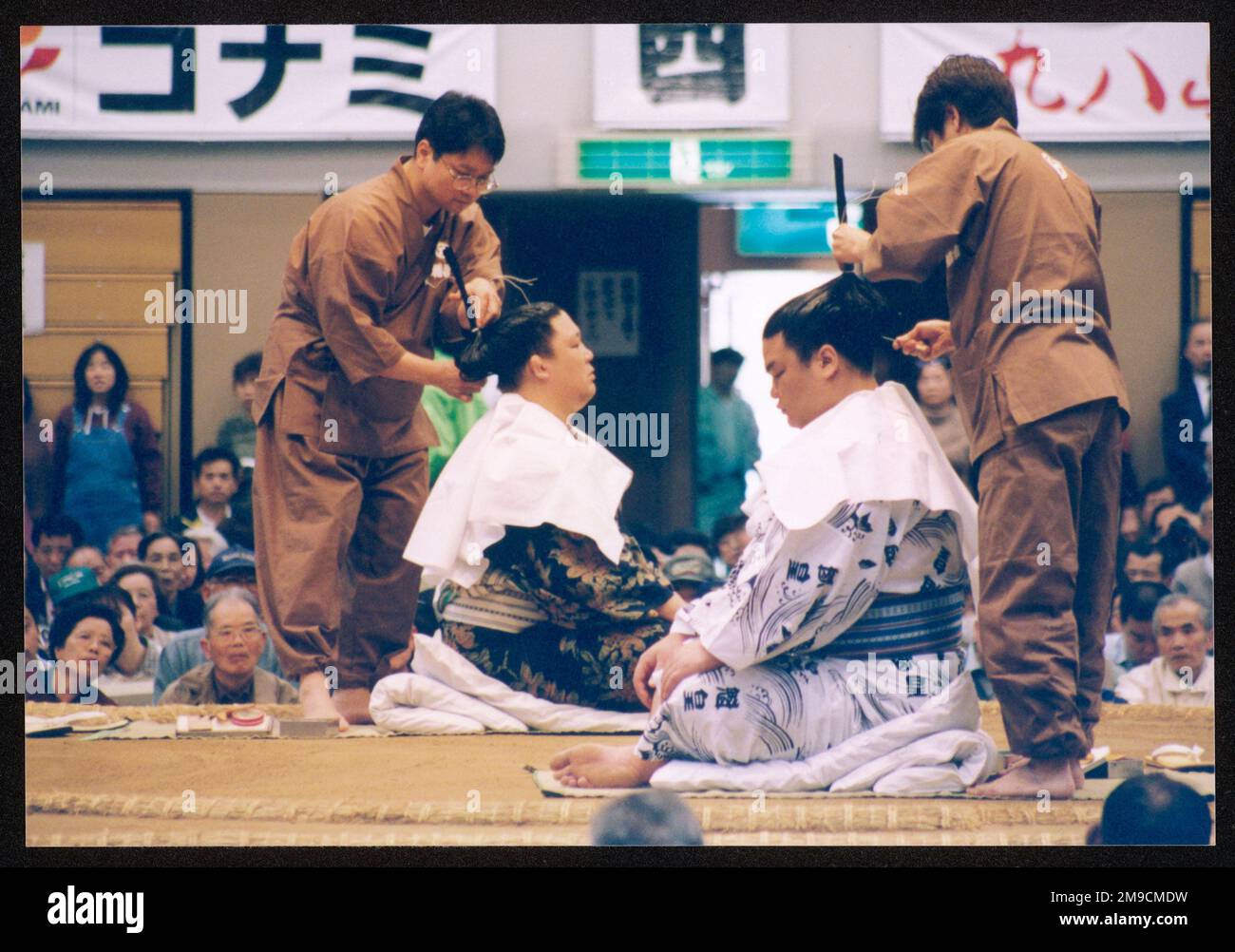 Sumo matches are highly ritualised here the spectators are shown how