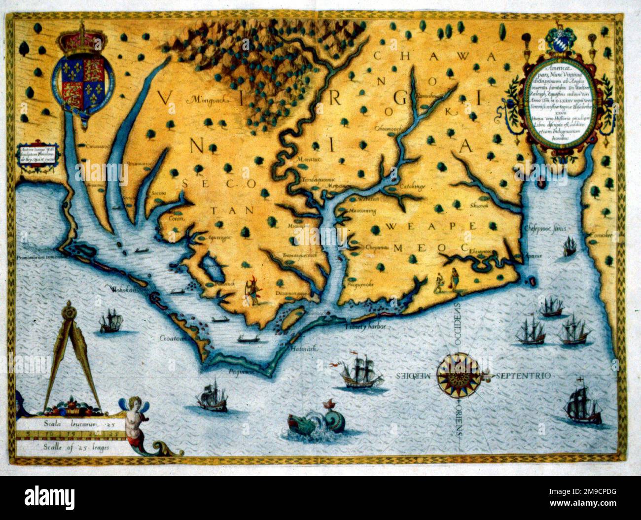 16th / 17th Century Map of Virginia Stock Photo