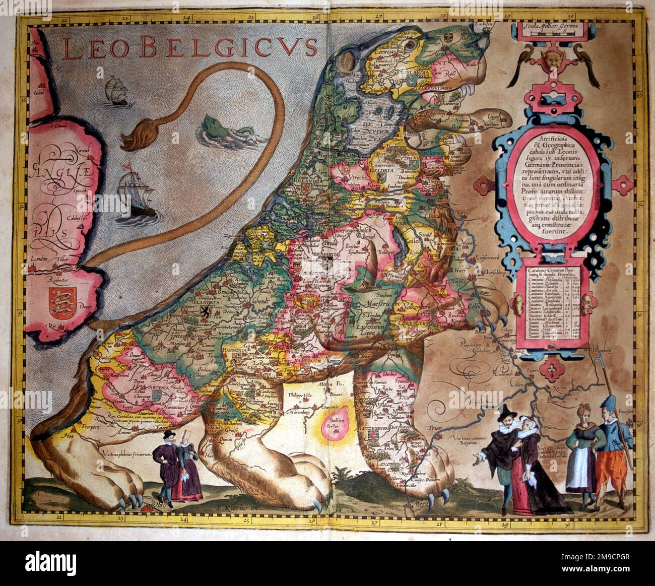 Leo Belgicus showing the Low Countries of Netherlands, Belgium and Luxembourg as a Lion during the Eighty Years War of Independence Stock Photo