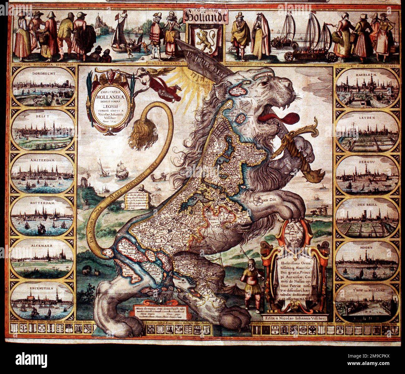 Leo Belgicus showing the Low Countries of Netherlands, Belgium and Luxembourg as a Lion during the Eighty Years War of Independence Stock Photo