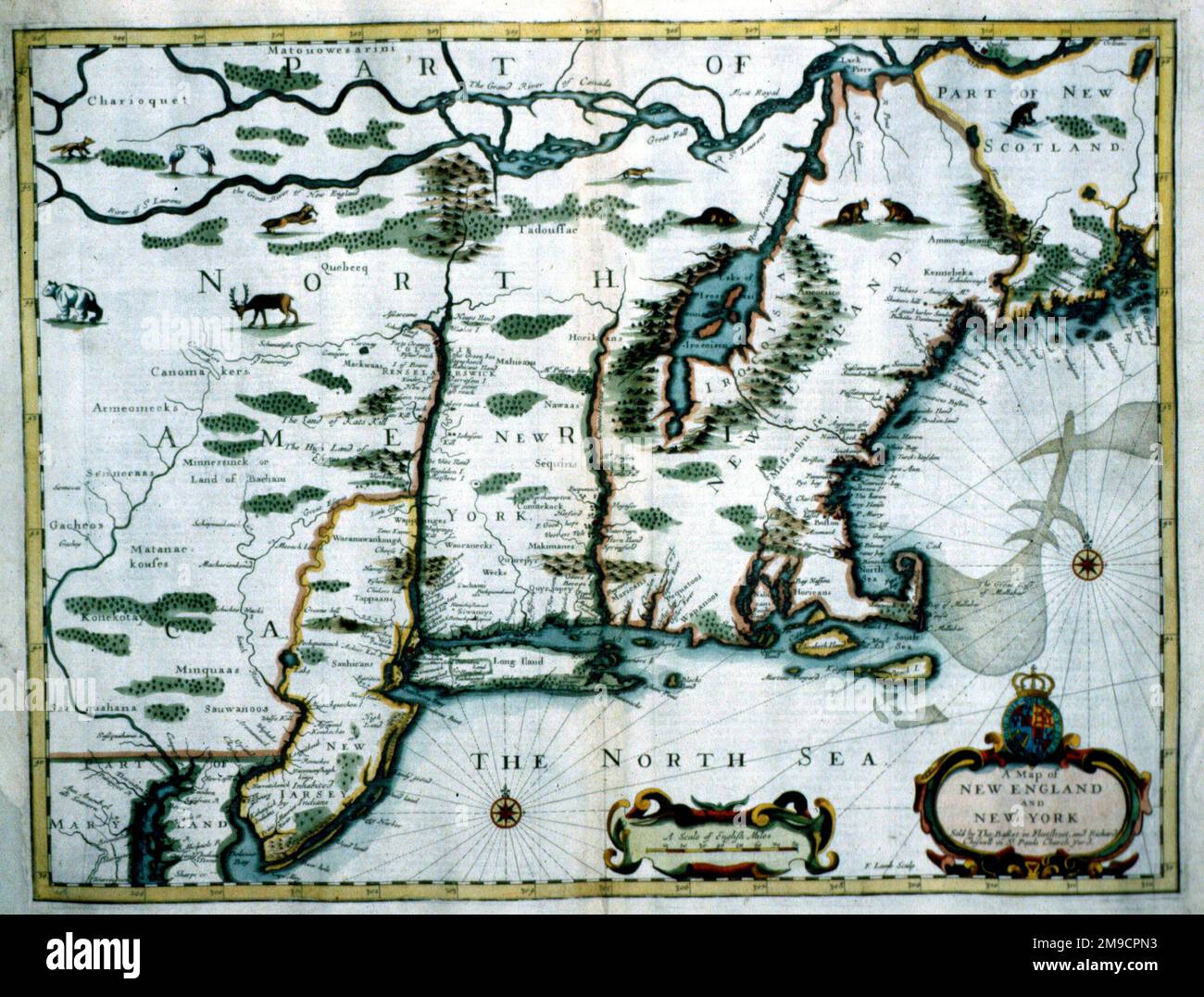 North america map 17th hi res stock - 17th Century Map Of New York New England North America 2M9CPN3