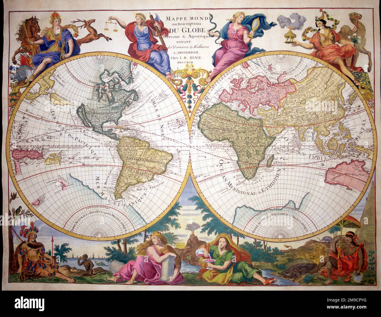 18th century Map of the World, Mappe Monde du Globe Stock Photo