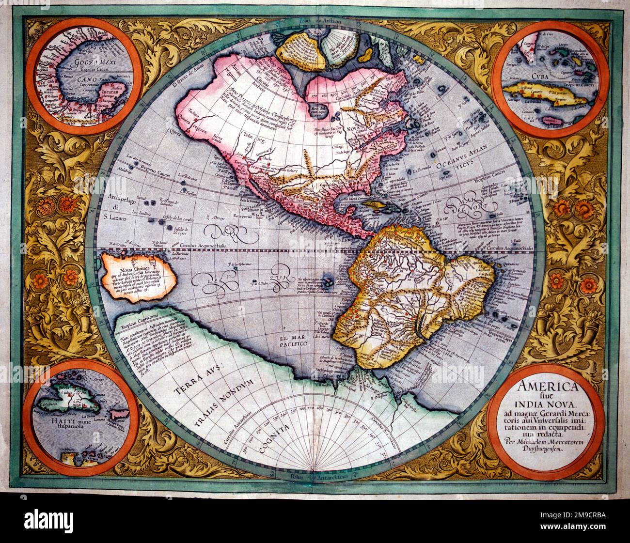 17th century Map of North and South America, India Nova Stock Photo