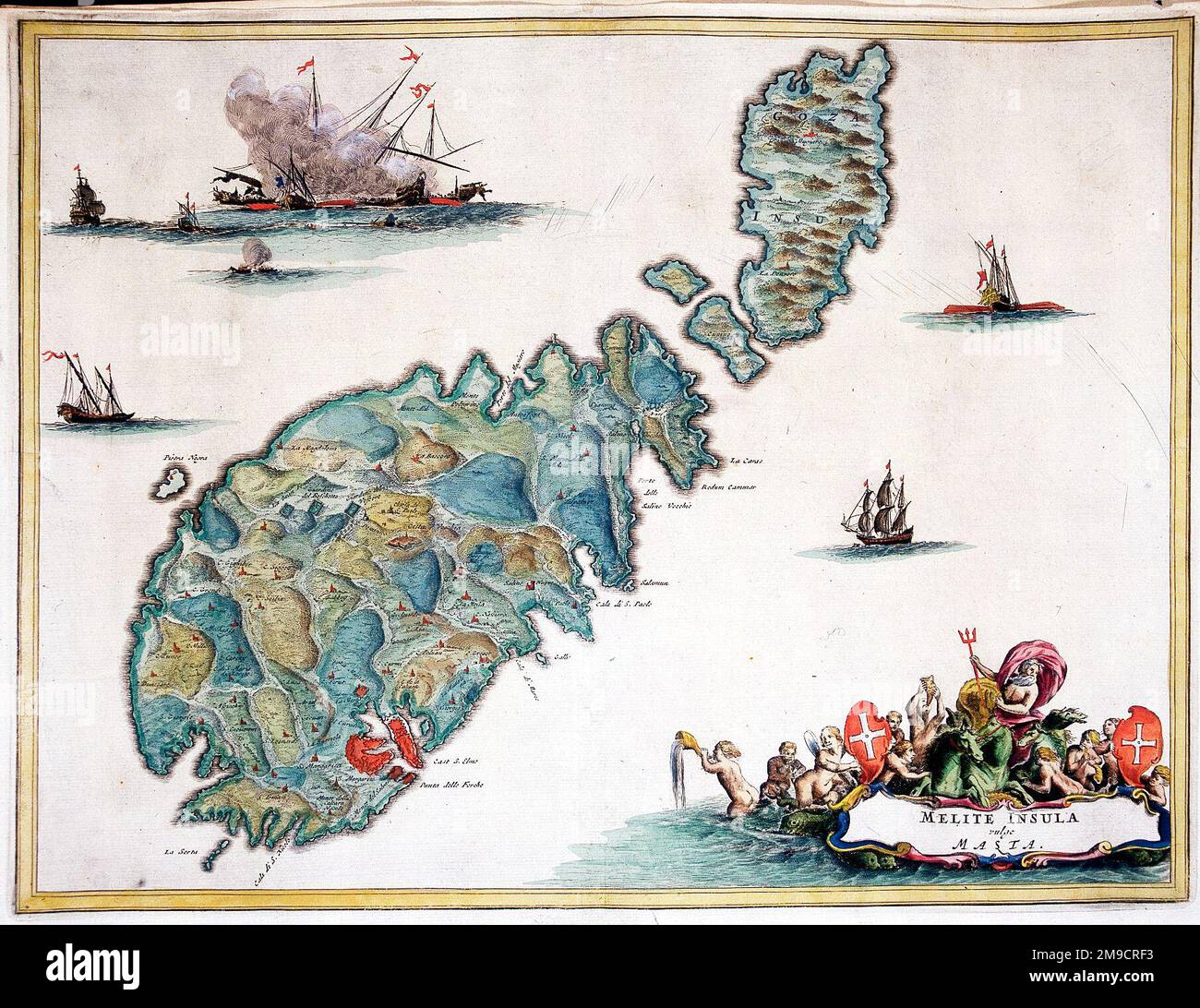 17th century Map of Malta Stock Photo