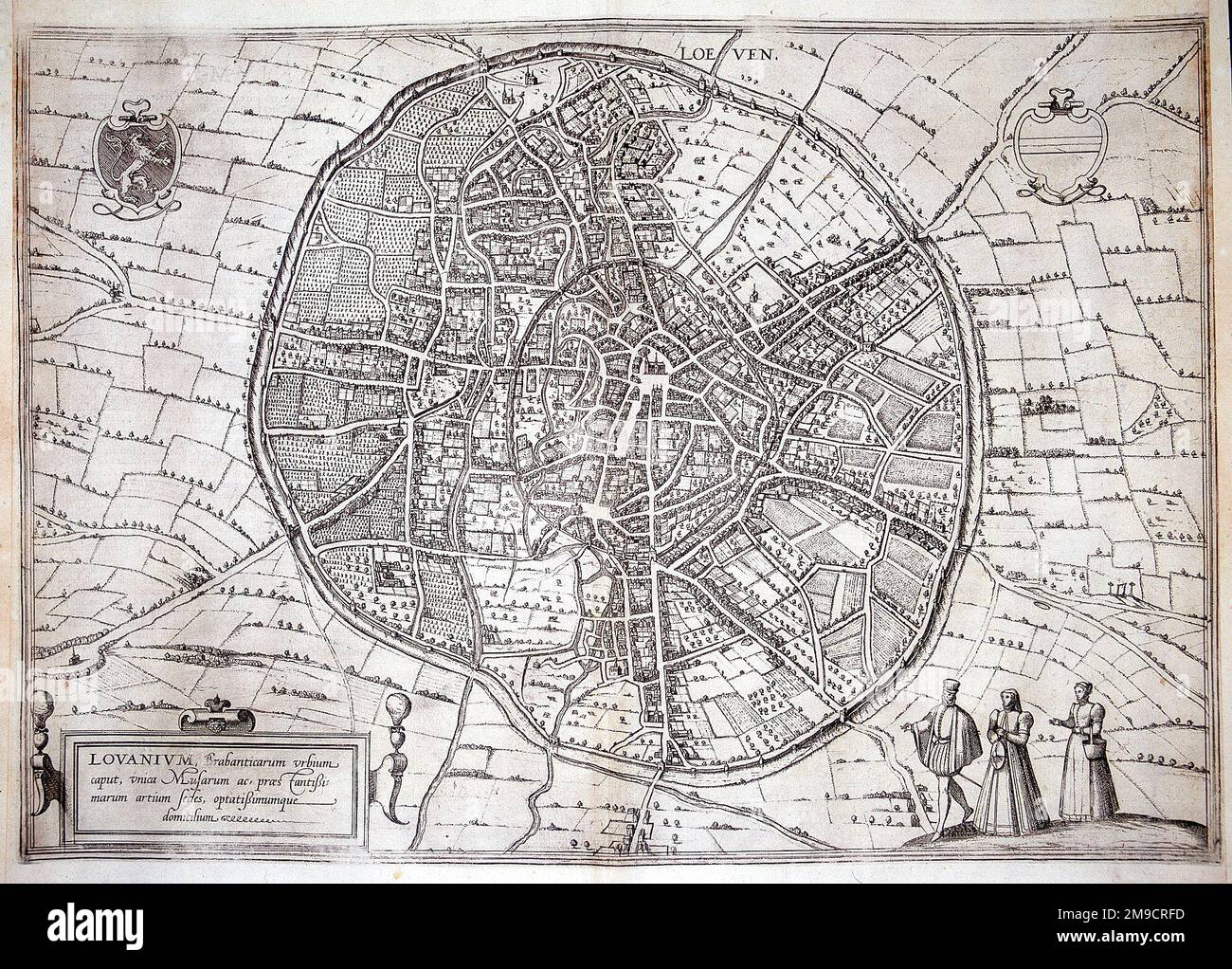 16th century Map of Louvain, Belgium Stock Photo