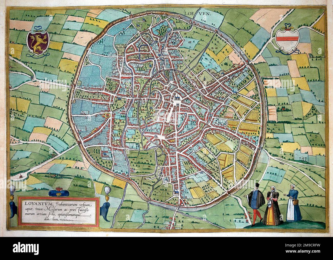 16th century Map of Louvain, Belgium Stock Photo