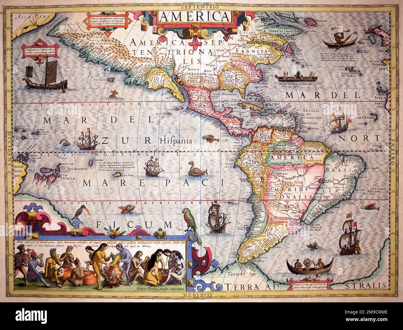 17th century Map of North and South America Stock Photo