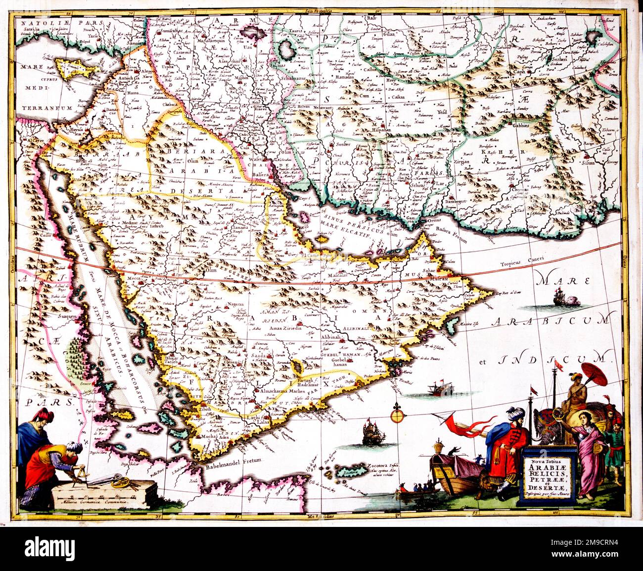 Nova Totius Arabiae Foelices, Petrae, et Desertae - 17th century Map of Arabia, Israel, Persia and Armenia Stock Photo