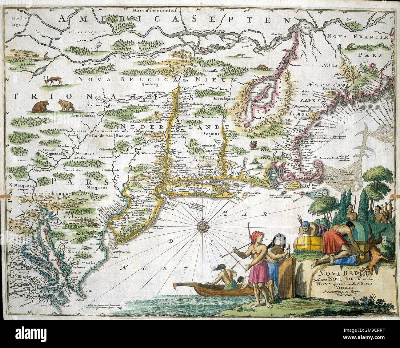 17th century Map of New Belgium and New York, America Stock Photo