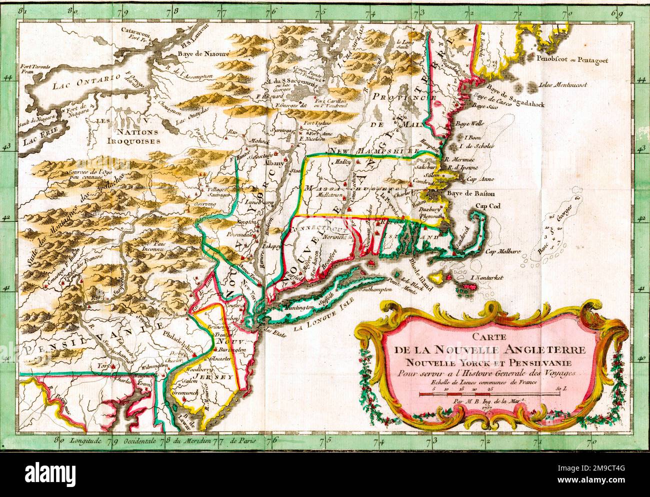 18th century Map of New England - 18th Century Map Of New England And New York 2M9CT4G