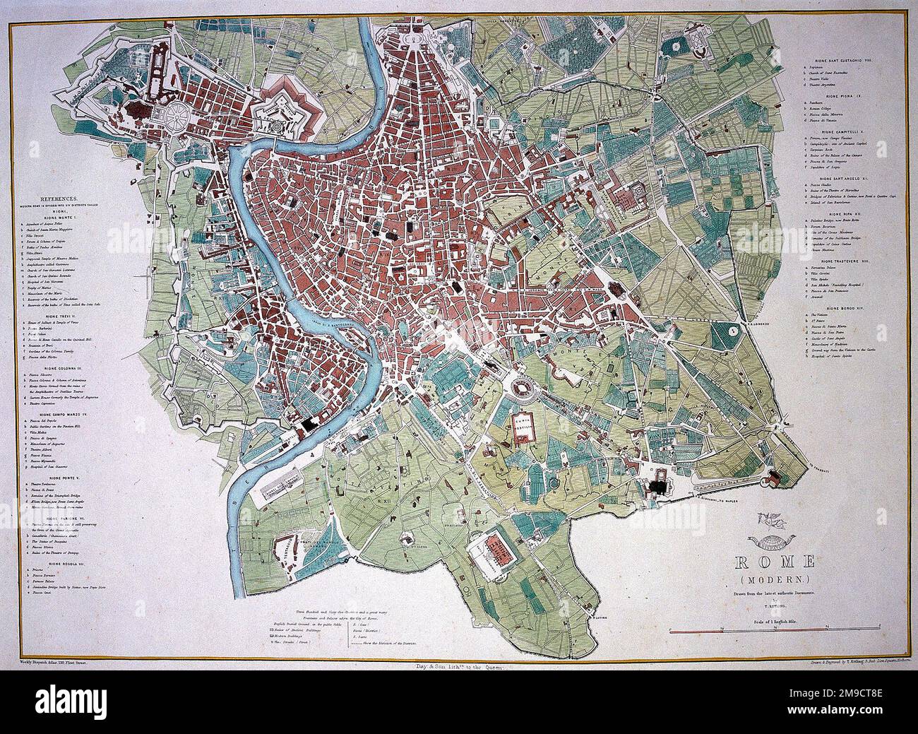 19th century Map of Rome Italy - 19th Century Map Of Rome Italy 2M9CT8E