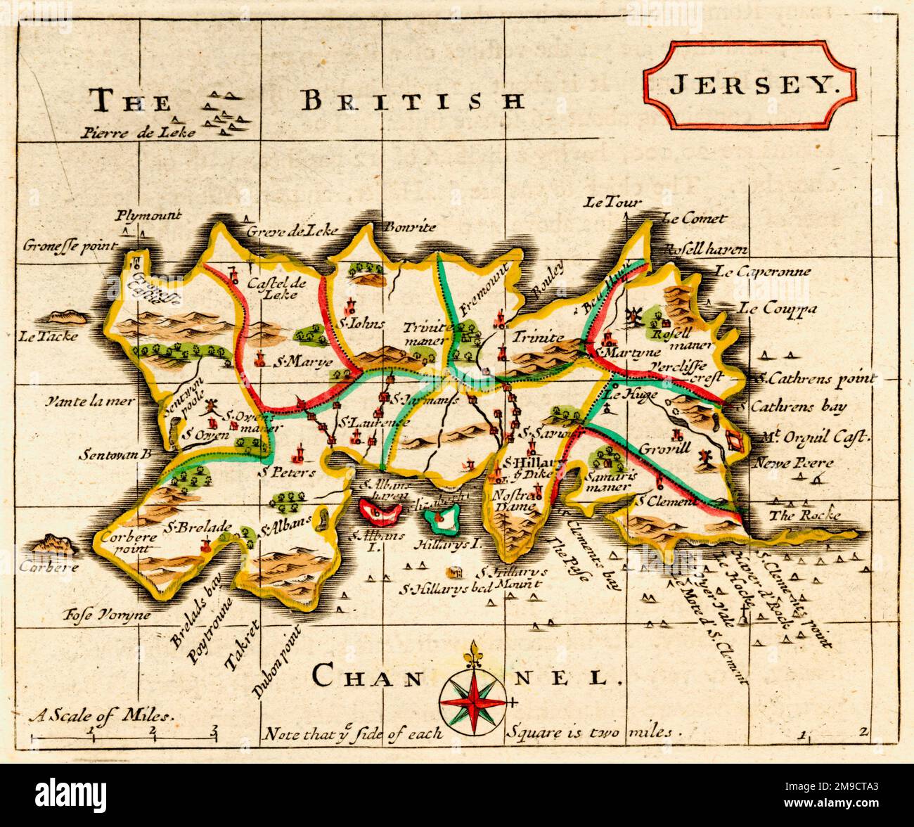 18th century Map of Jersey Stock Photo