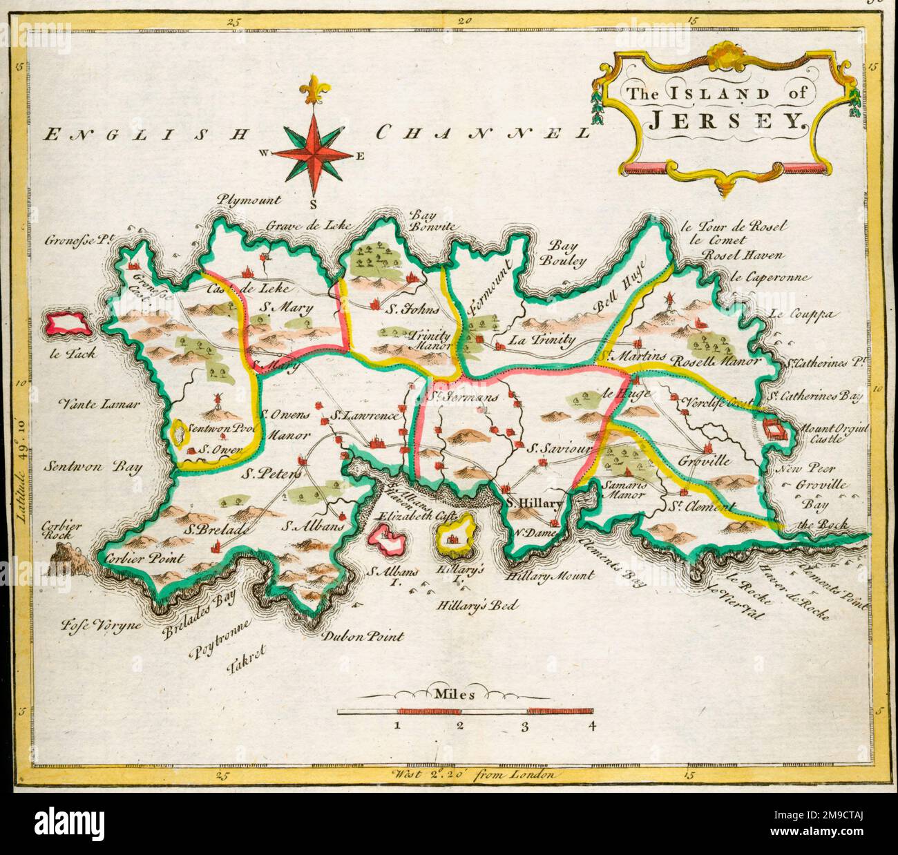 18th century Map of Jersey, Channel Islands Stock Photo