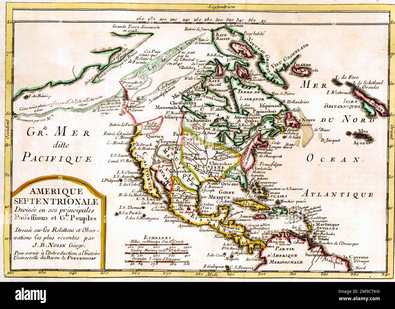 Amerique Septentrionale 17th century Map of North America Stock Photo