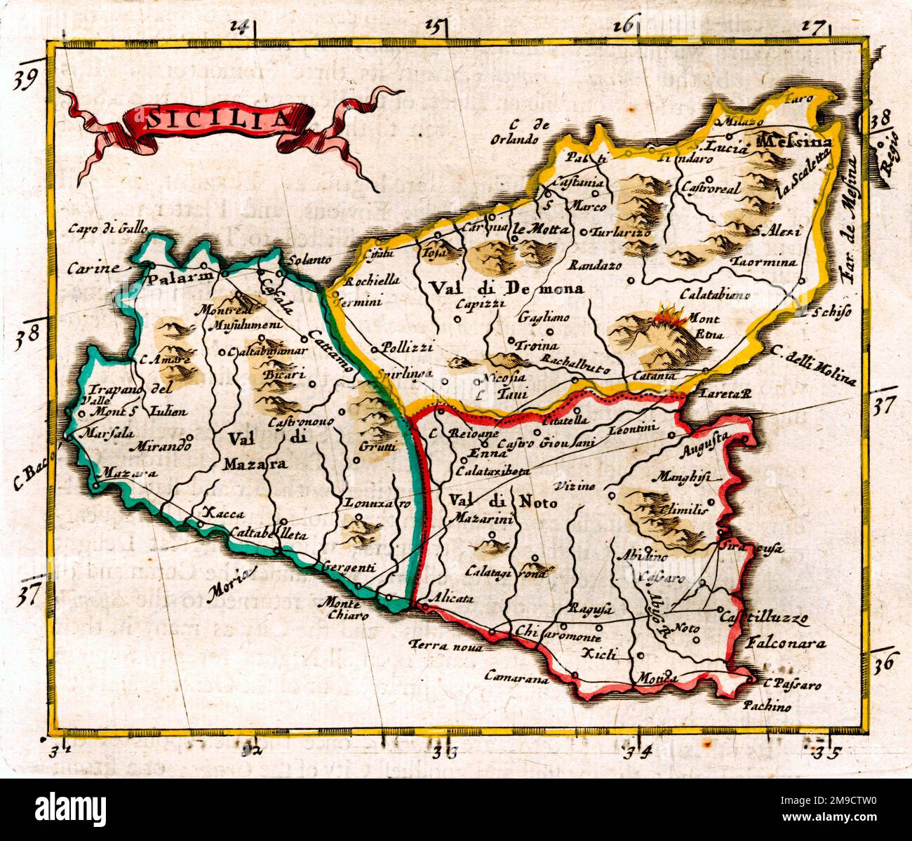 17th century Map of Sicily, Italy Stock Photo - Alamy