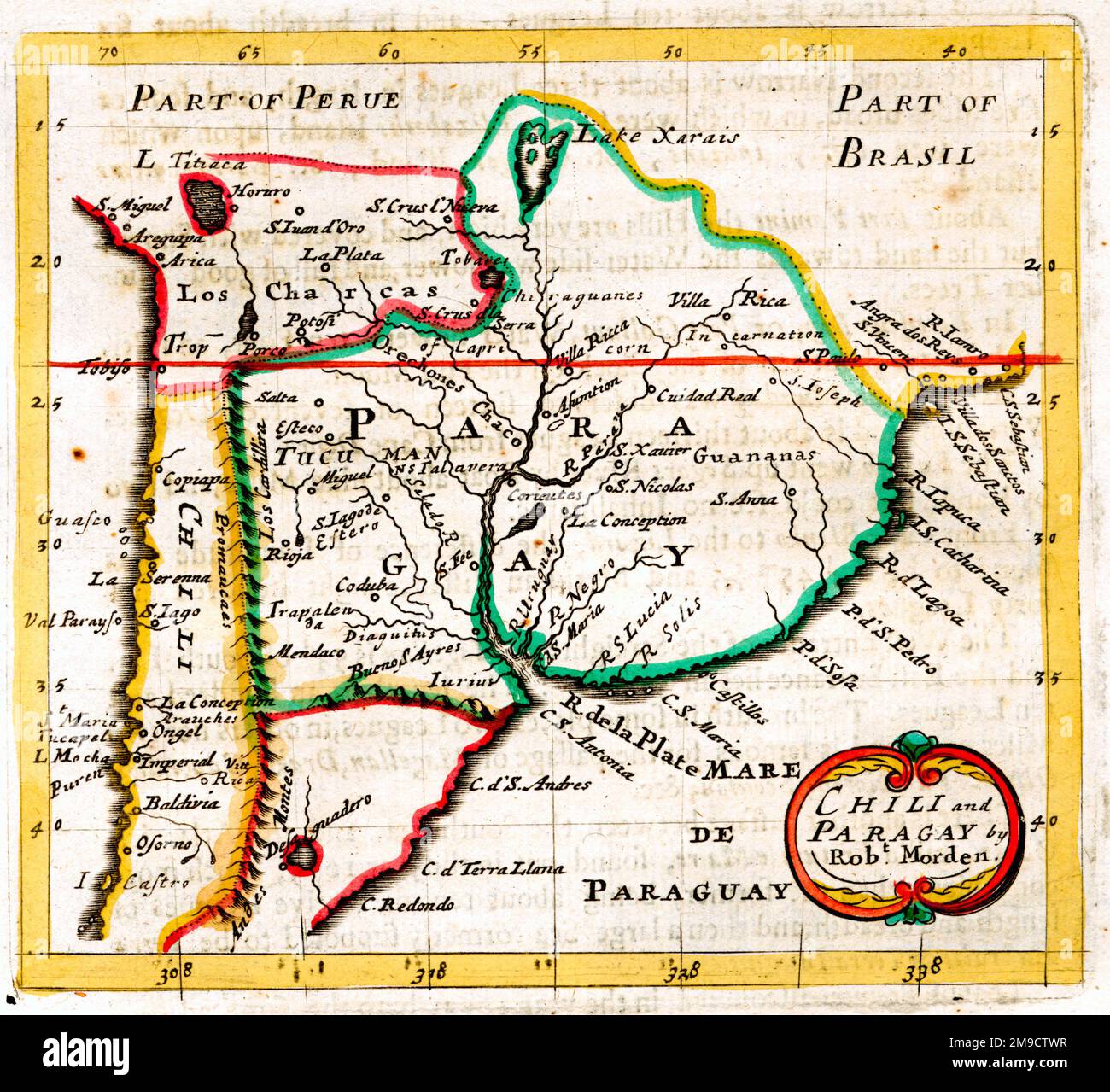 17th century Map of Chile and Paraguay Stock Photo