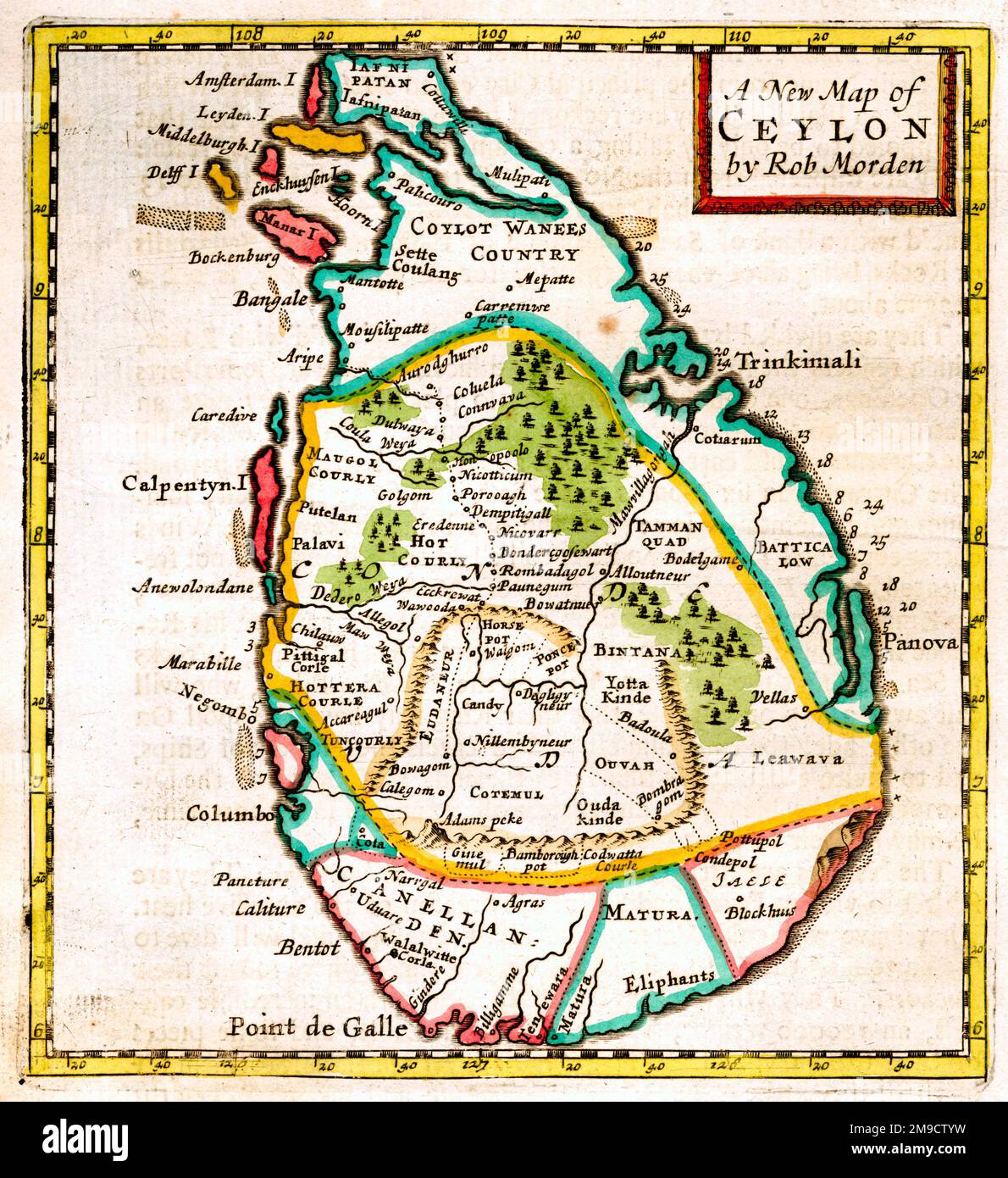 17th century Map of Ceylon (Sri Lanka) Stock Photo