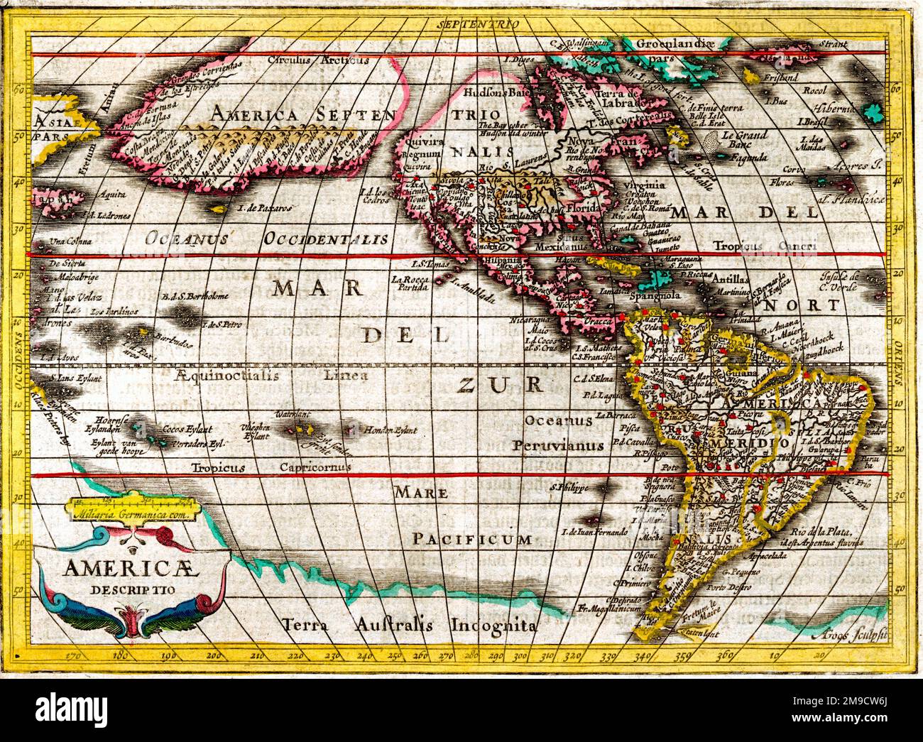 17th america map hi res stock photography - 17th Century Map Of North And South America 2M9CW6J