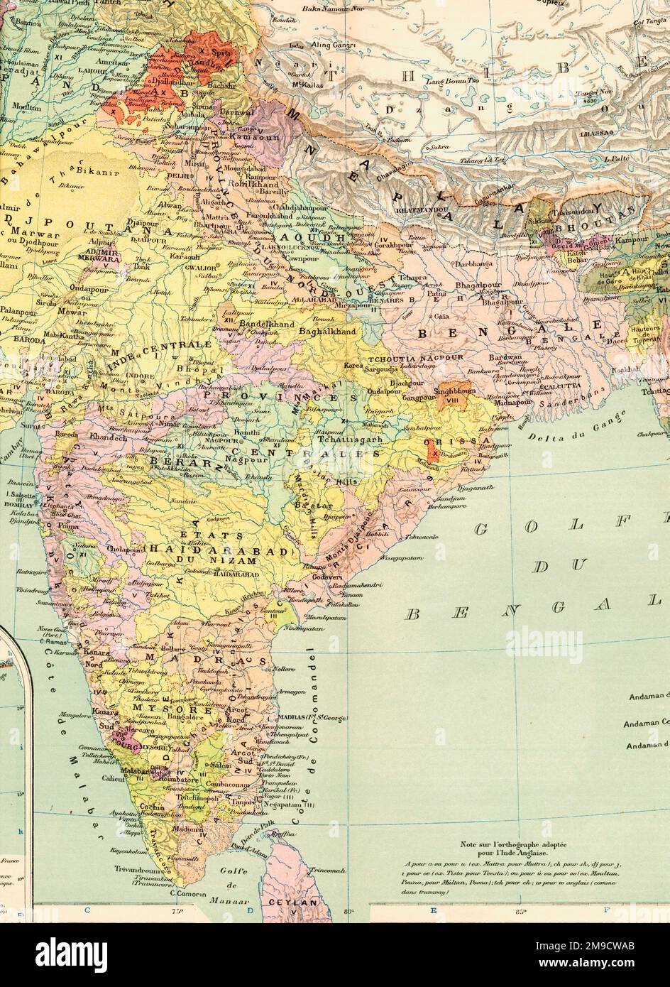 19th century Map of India Stock Photo
