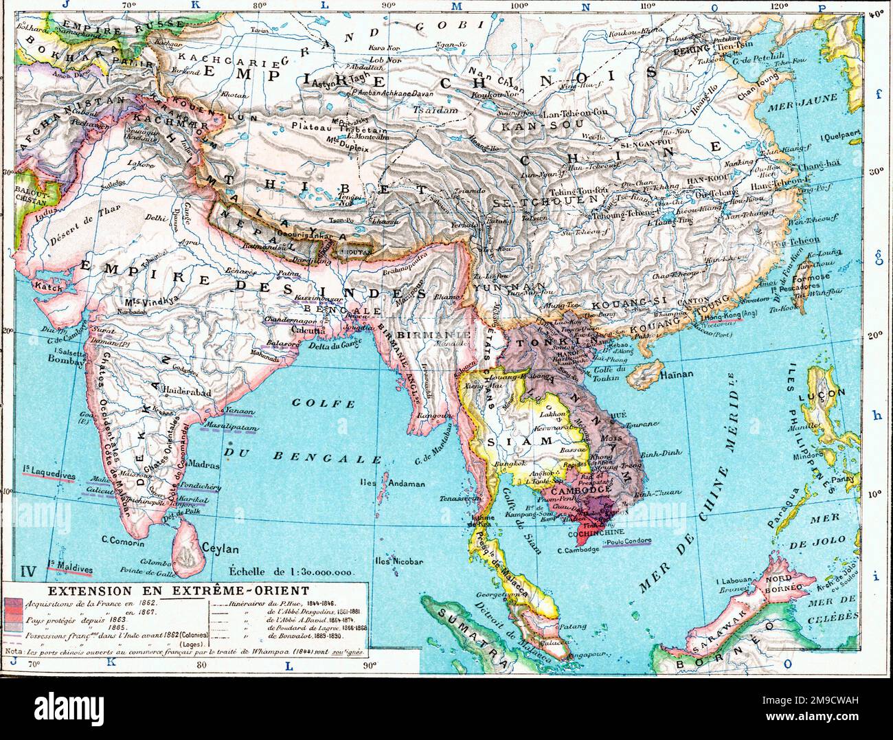 19th century Map of the Far East, Asia and India Stock Photo