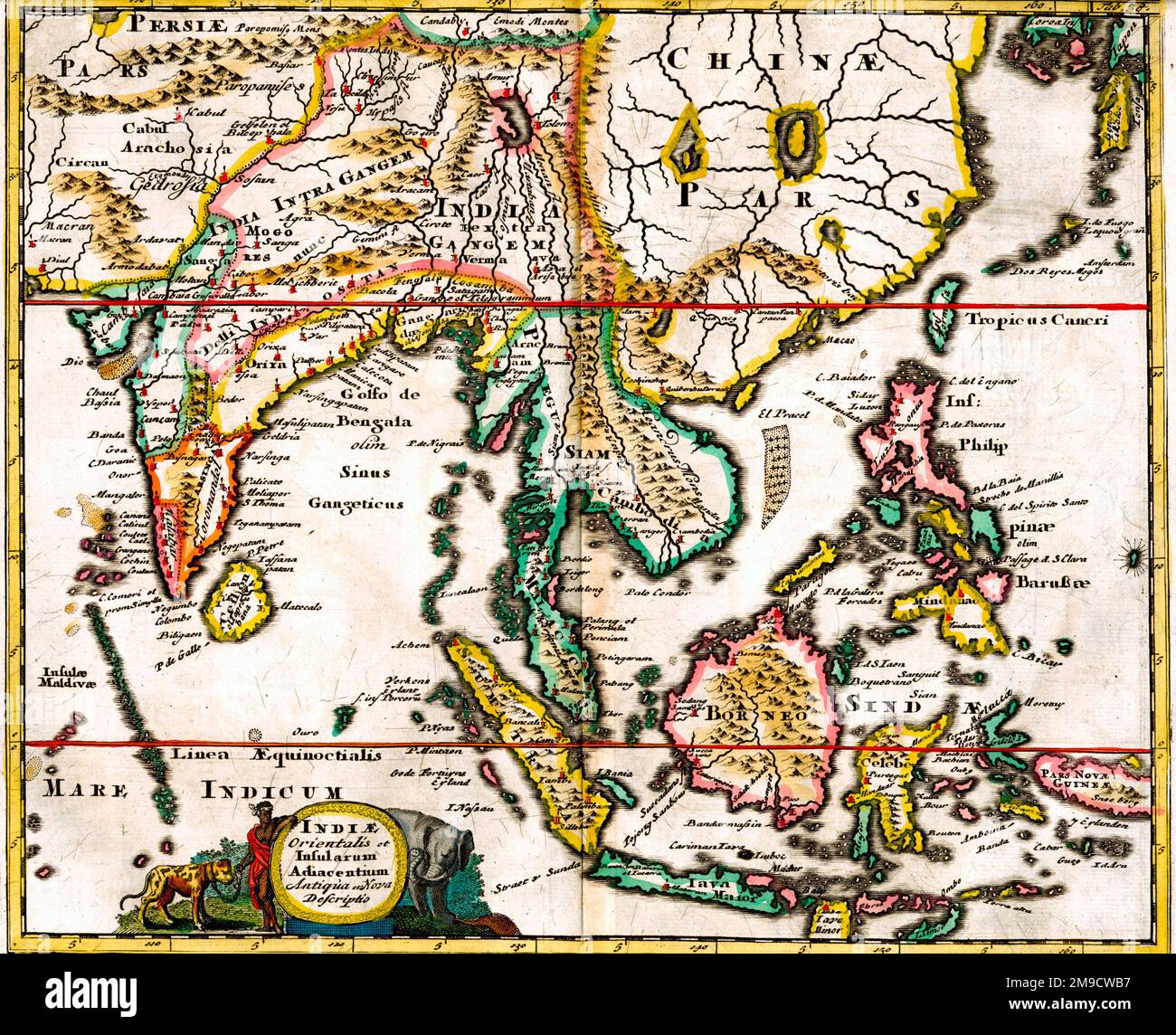 18th century Map of South East Asia and East Indies, Indiae Orientalis Stock Photo