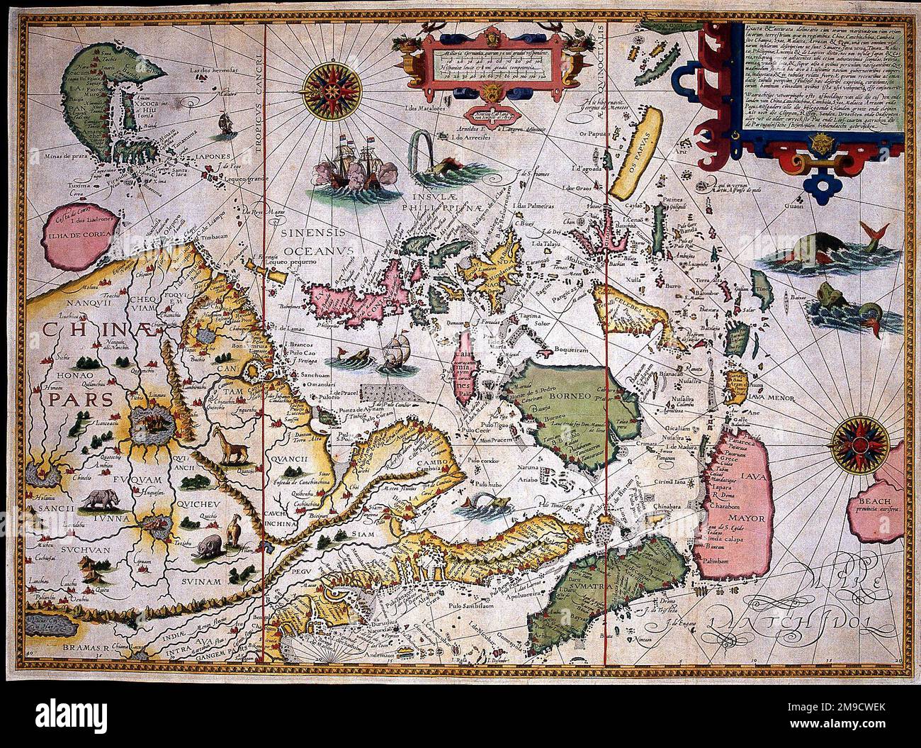 16th century Map of China and South East Asia, Siam, Borneo, Indonesia, Philippines and Japan Stock Photo