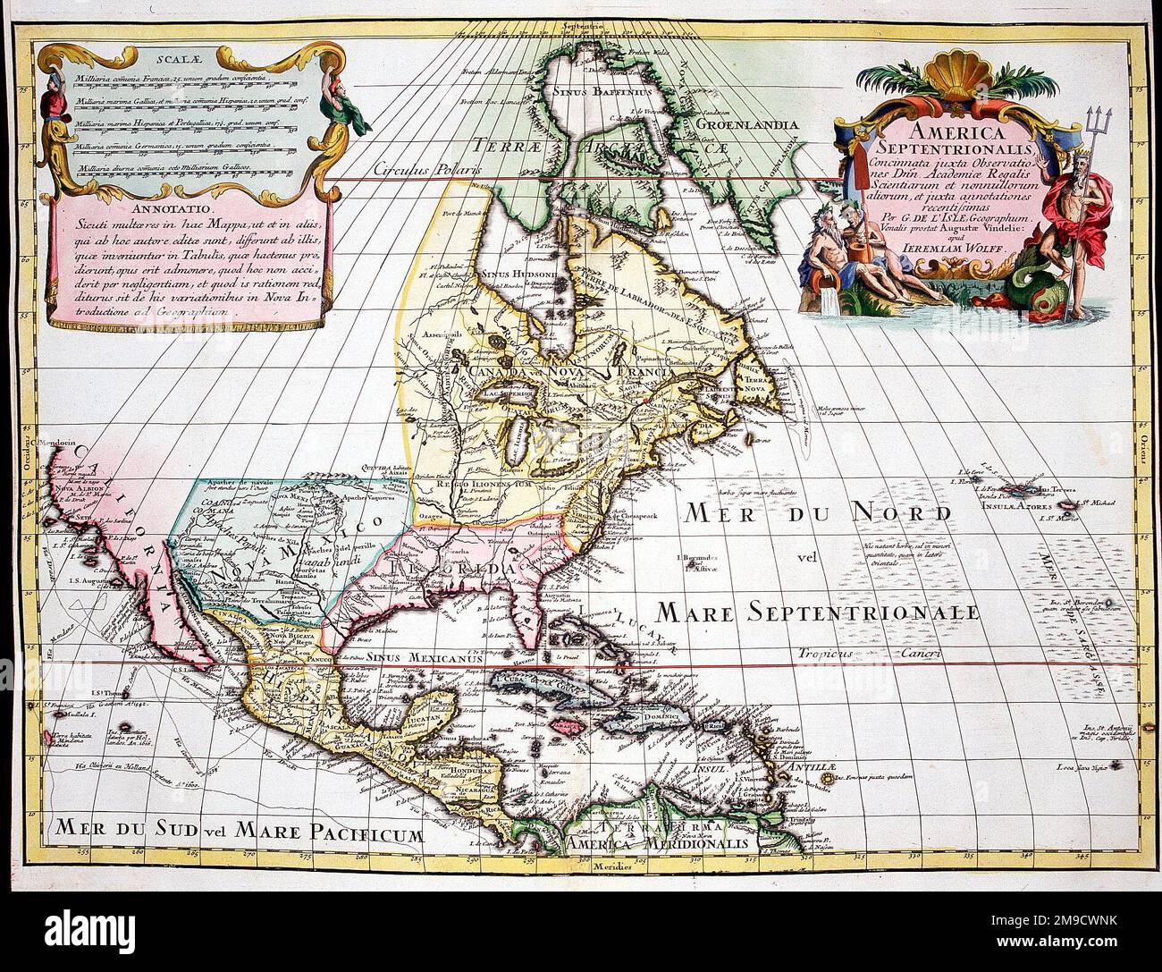 18th century Map of North America - Septentrionale Stock Photo