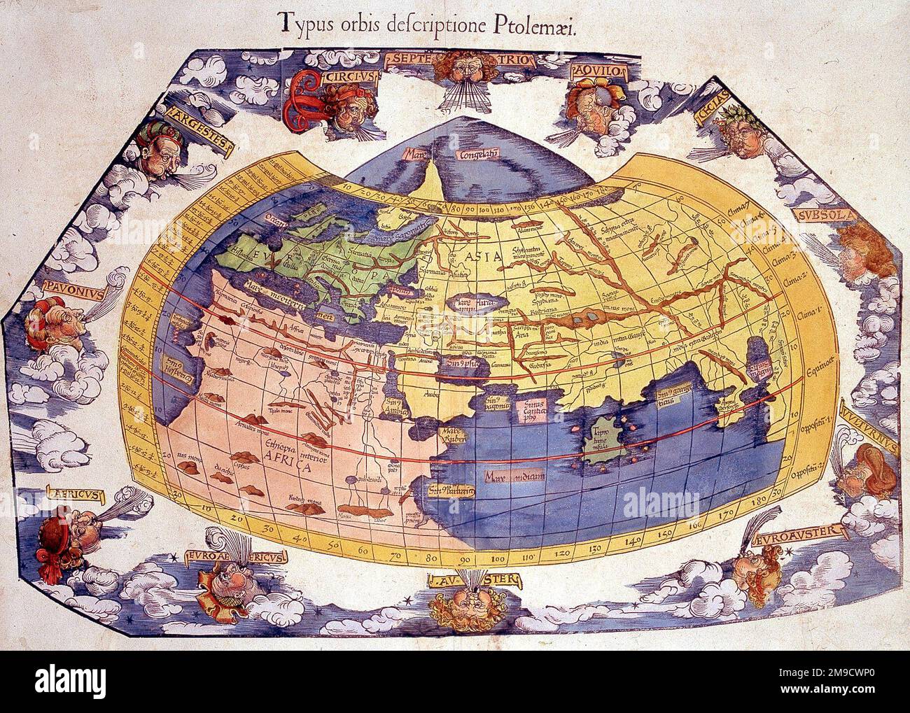 Map of the Old World according to Ptolemy, 2nd century -  Typus orbis descriptione Ptolemaei Stock Photo